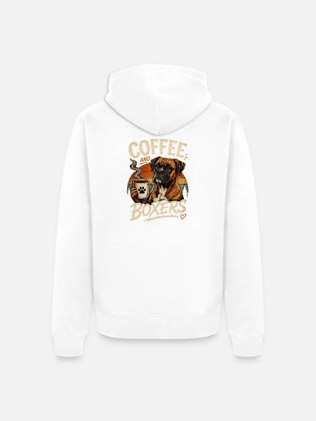 Coffee and Boxers – Boxer Hund Kaffeeliebe - Unisex Premium Bio Zip Hoodie - Weiß