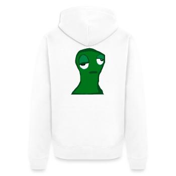Müde grüne Figur – minimalistischer Cartoon,  Frus - Unisex Premium Bio Zip Hoodie - Weiß - Hinten - Thijin (182cm)