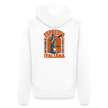 Espresso Manuale – Echte italienische Kaffeekunst - Unisex Premium Bio Zip Hoodie - Weiß - Hinten - Thijin (182cm)
