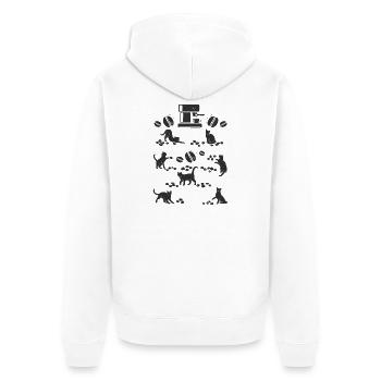  Kaffee Katze, -Espressomaschine -, Kaffeebohnen - Unisex Premium Bio Zip Hoodie - Weiß - Hinten - Thijin (182cm)