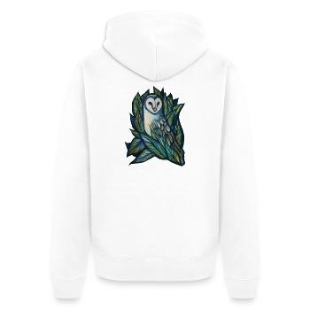 Eulenküken im grünen Wirbel - Unisex Premium Bio Zip Hoodie - Weiß - Hinten - Thijin (182cm)