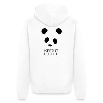 Bamboo Society – Keep It Chill! Ein minimalistisch - Unisex Premium Bio Zip Hoodie - Weiß - Hinten - Thijin (182cm)