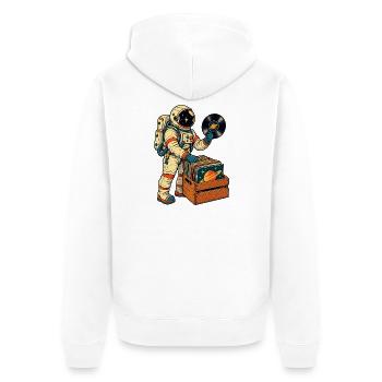 Astronaut Vinyl Sammler - Unisex Premium Bio Zip Hoodie - Weiß - Hinten - Thijin (182cm)