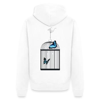 LASS MICH RAUS - Unisex Premium Bio Zip Hoodie - Weiß - Hinten - Thijin (182cm)