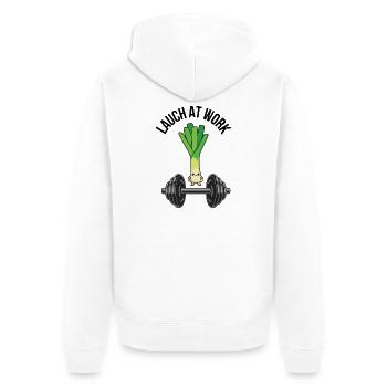 Lauch At Work – Lustiges Fitness & Gym Design - Unisex Premium Bio Zip Hoodie - Weiß - Hinten - Thijin (182cm)