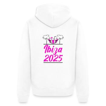 Ibiza 2025 - Unisex Premium Bio Zip Hoodie - Weiß - Hinten - Thijin (182cm)