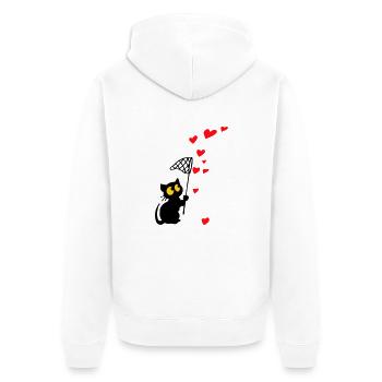 cat catches hearts - Unisex Premium Organic Zip Hoodie - white - Back - Thijin (182cm)