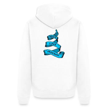 Frieden Liebe Freiheit blau - Unisex Premium Bio Zip Hoodie - Weiß - Hinten - Thijin (182cm)