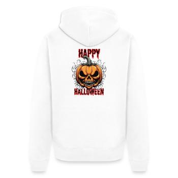 Gruseliger Kürbiskopf mit Horror-Charme - Unisex Premium Bio Zip Hoodie - Weiß - Hinten - Thijin (182cm)