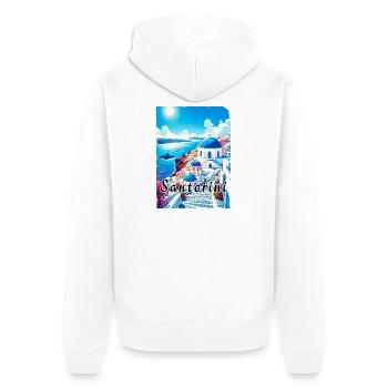 Grèce, souvenirs, vacances, Santorin - Veste à capuche bio Premium Unisexe - blanc - Dos - Thijin (182cm)