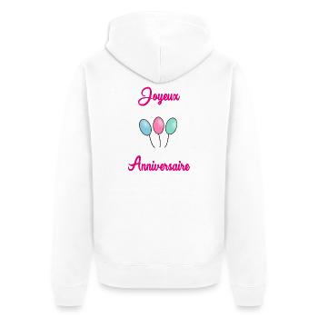JOYEUX ANNIVERSAIRE - Veste à capuche bio Premium Unisexe - blanc - Dos - Thijin (182cm)