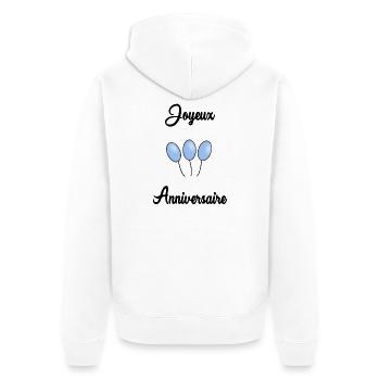HAPPY BIRTHDAY. HAPPY BIRTHDAY. ANNIVERSARY. - Unisex Premium Organic Zip Hoodie - white - Back - Thijin (182cm)