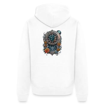 Steampunk-Uhr mit Rosen geschmückt. - Unisex Premium Bio Zip Hoodie - Weiß - Hinten - Thijin (182cm)