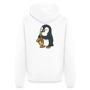 Niedlicher Pinguin Saxophonist Jazzmusik Cartoon - Unisex Premium Bio Zip Hoodie - Weiß - Hinten - Thijin (182cm)