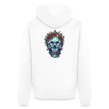 Kristallschädel mit tropischen Blumen - Unisex Premium Bio Zip Hoodie - Weiß - Hinten - Thijin (182cm)