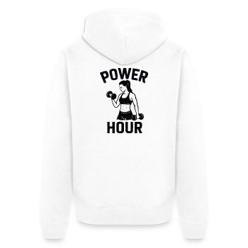 Power Hour Fitness-Symbol - Unisex Premium Bio Zip Hoodie - Weiß - Hinten - Thijin (182cm)