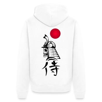 Schwarzer Samurai und Rote Sonne - Unisex Premium Bio Zip Hoodie - Weiß - Hinten - Thijin (182cm)