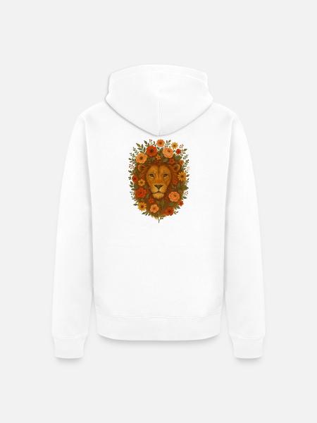 Blooming Lion Flower Halo - Unisex Premium Organic Zip Hoodie - white