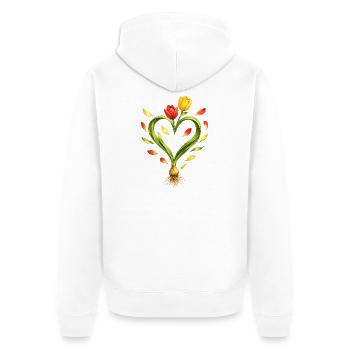 Tulpenherz mit sichtbarer Zwiebel   - Unisex Premium Bio Zip Hoodie - Weiß - Hinten - Thijin (182cm)