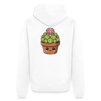 Kawaii Cactus Bloom Pot - Unisex Premium Organic Zip Hoodie - white - Back - Thijin (182cm)