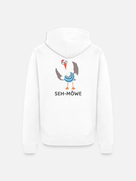 SEH-MÖWE – Lustige Möwe mit Brille Cartoon - Unisex Premium Bio Zip Hoodie - Weiß