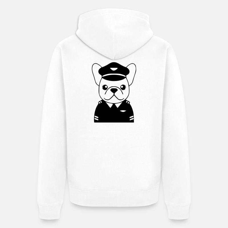 Frenchie Pilot Uniform Schwarz - Unisex Premium Bio Zip Hoodie - Weiß