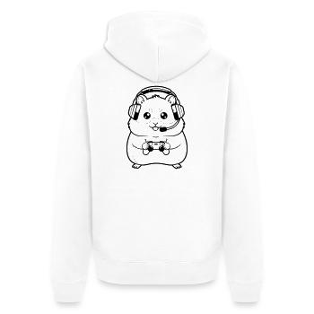 Hamster Gamer Headset Outline - Unisex Premium Bio Zip Hoodie - Weiß - Hinten - Thijin (182cm)