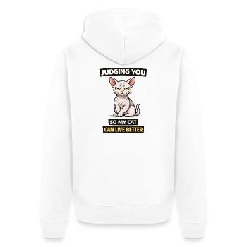 Judging You Cat: Live Better - Unisex Premium Organic Zip Hoodie - white - Back - Thijin (182cm)