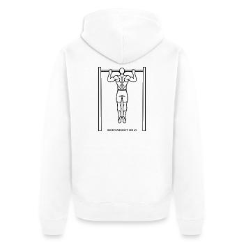 Calisthenics Körpergewicht Training Fitness Kraft  - Unisex Premium Bio Zip Hoodie - Weiß - Hinten - Thijin (182cm)