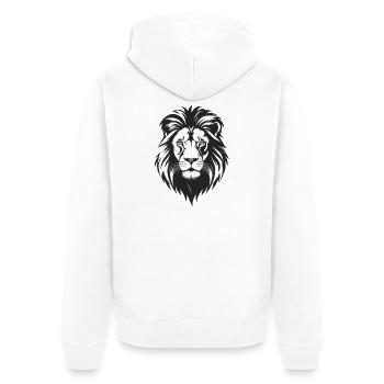 Löwenkopf Schwarz-Weiß Vektor - Unisex Premium Bio Zip Hoodie - Weiß - Hinten - Thijin (182cm)