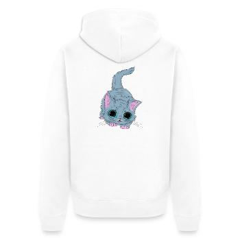 Graues Kätzchen mit Neonaugen - Unisex Premium Bio Zip Hoodie - Weiß - Hinten - Thijin (182cm)