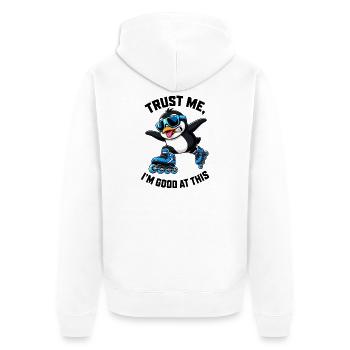 Cooler Pinguin Inline Skater Lustig Comic - Unisex Premium Bio Zip Hoodie - Weiß - Hinten - Thijin (182cm)