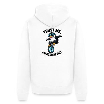 Cooler Pinguin auf Einrad lustiger Spruch - Unisex Premium Bio Zip Hoodie - Weiß - Hinten - Thijin (182cm)