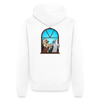 Urbane Aasgeier, das Fensterduo Vögel Portrait - Unisex Premium Bio Zip Hoodie - Weiß - Hinten - Thijin (182cm)