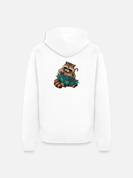 Waschbär repariert einen Regenschirm - Unisex Premium Bio Zip Hoodie - Weiß