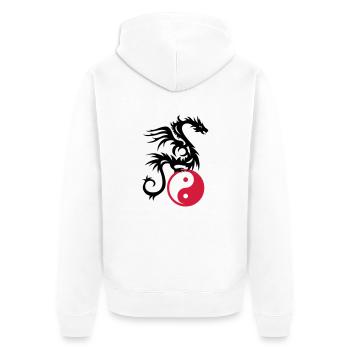 Drachen DRAKO | Yin & Yang - Unisex Premium Bio Zip Hoodie - Weiß - Hinten - Thijin (182cm)