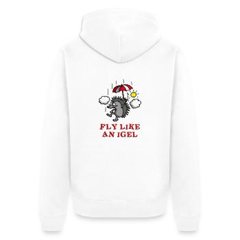 fly_like_an_igel_c - Unisex Premium Bio Zip Hoodie - Weiß - Hinten - Thijin (182cm)