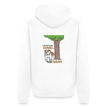 Mal bist du der Hund, mal bist du der Baum! - Unisex Premium Bio Zip Hoodie - Weiß - Hinten - Thijin (182cm)