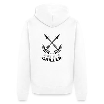 Auftragsgriller Grill Meister BBQ Profi Fleisch - Unisex Premium Bio Zip Hoodie - Weiß - Hinten - Thijin (182cm)