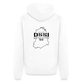 Vorsicht OSSI kontaktfreudig & erlebnissorientiert - Unisex Premium Bio Zip Hoodie - Weiß - Hinten - Thijin (182cm)
