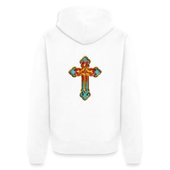 Kreuz Blume des Lebens Jesus Gott Religion Glaube - Unisex Premium Bio Zip Hoodie - Weiß - Hinten - Thijin (182cm)