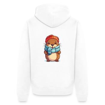 Winterzauber mit knuffigem Bieber - Unisex Premium Bio Zip Hoodie - Weiß - Hinten - Thijin (182cm)