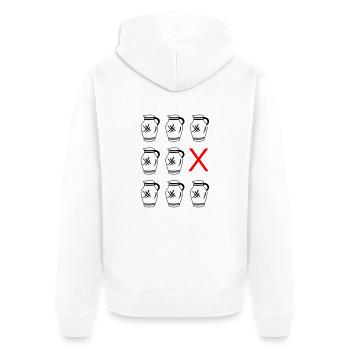 Bembel Versenken "KABOOM!" #FFM #EiGude - Unisex Premium Bio Zip Hoodie - Weiß - Hinten - Thijin (182cm)