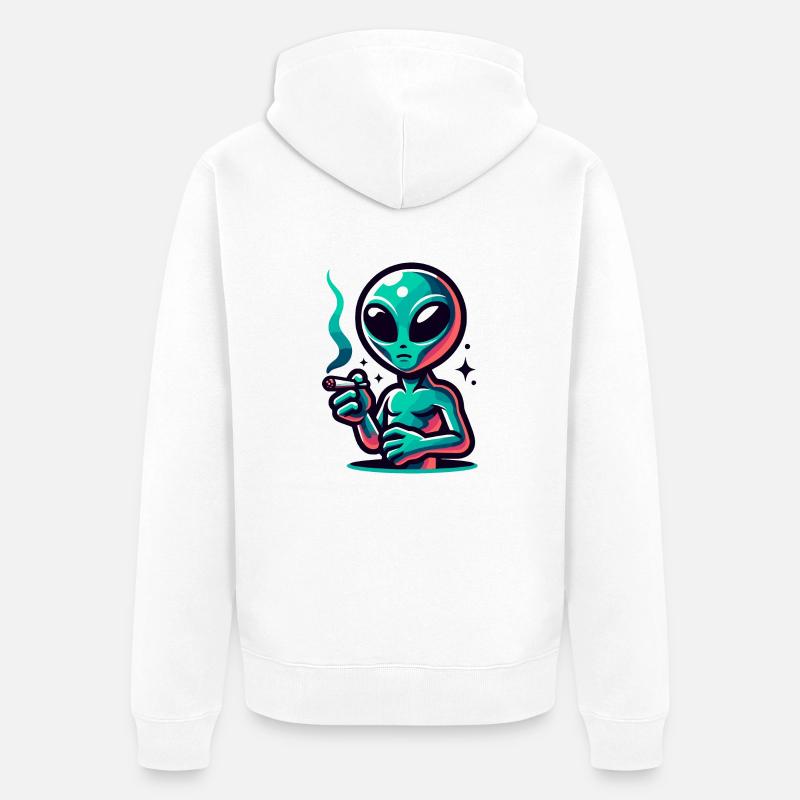 Alien mit Joint Zigarette rauchen - Unisex Premium Bio Zip Hoodie - Weiß