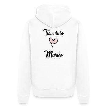 HOCHZEIT. HERZ. PAAR. ICH HABE GERADE GEHEIRATET. Junggesellinnenabschied. HEILIGER V - Unisex Premium Bio Zip Hoodie - Weiß - Hinten - Thijin (182cm)