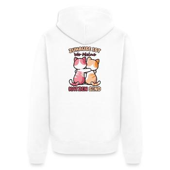 Lustiger Spruch Zuhause ist, wo meine Katzen sind - Unisex Premium Bio Zip Hoodie - Weiß - Hinten - Thijin (182cm)