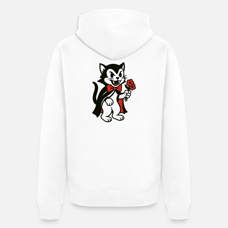 Chat Dracula avec bouquet de fleurs - Veste à capuche bio Premium Unisexe - blanc