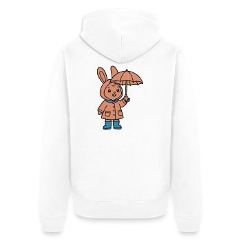 Niedlicher Hase Regenmantel Schirm - Unisex Premium Bio Zip Hoodie - Weiß - Hinten - Thijin (182cm)