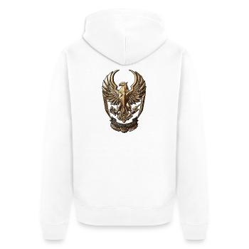 Erhabener Adler Wappen – Fortiter et Fideliter - Unisex Premium Bio Zip Hoodie - Weiß - Hinten - Thijin (182cm)