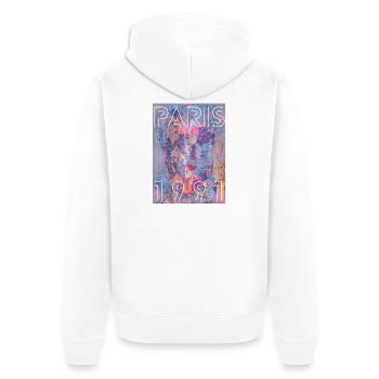 Paris 1991 Assemblée des couleurs néon - Veste à capuche bio Premium Unisexe - blanc - Dos - Thijin (182cm)